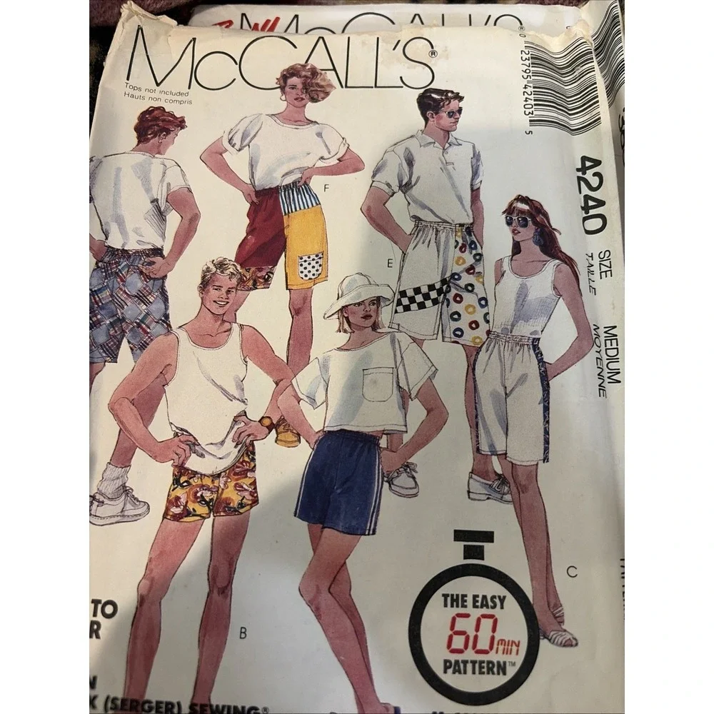 McCalls 4240 Vintage 80s Unisex Shorts Sewing Pattern Six Styles Size XS Cut